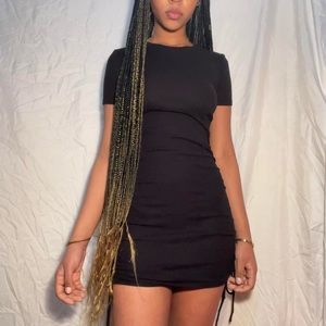 Solid black shirt sleeve bodycon dress size: S